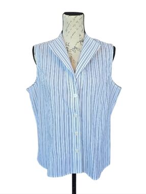 Jones New York Blue White Stripe Sleeveless Blouse 16